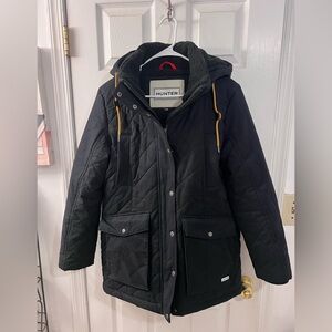 Hunter Black Quilted Jacket with Yellow Accents